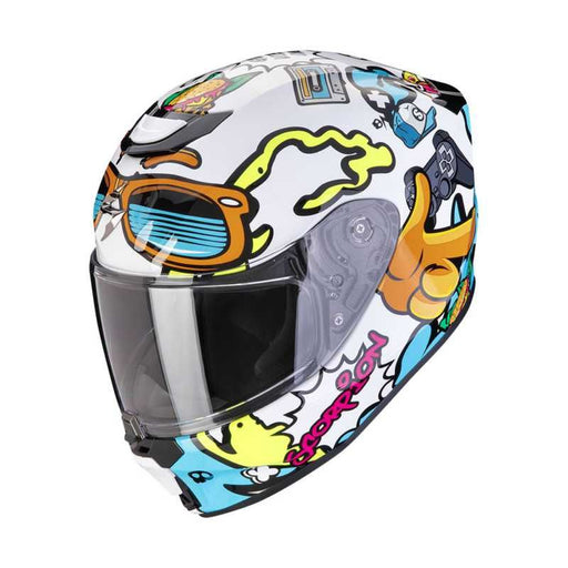 SCORPION EXO-JNR FUN WHITE/BLUE Full Face Helmets Scorpion S 48-49CM   - CorsaStradale.co.uk
